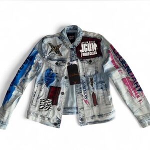 Men's Distressed Denim Jacket with Patches